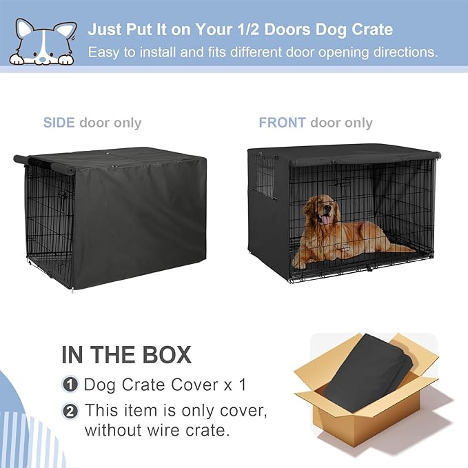 Explore Land Dog Crate Cover Heavy Duty Polyester Pet Kennel Sunshade Universal Fit for 42 inches Wire Cage (Black)