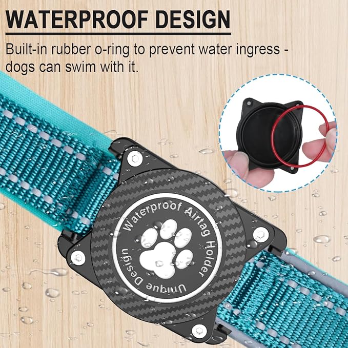 Airtag Dog Collar with Waterproof Air Tag Holder, Luminous Reflective, Soft Padded, Adjustable Nylon Pet Collar for Small Medium Large Heavy Duty Dogs,Blue, S