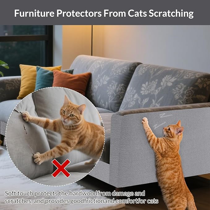 ASENKU Cat Scratch Furniture Protector, Trimmable Self-Adhesive Couch Protector from cat Claws, DIY Climb Cat Scratcher Mat for Covering Cat Tower (AshGray,39.3x15.8In)