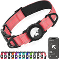 Joytale Airtag Dog Collar, Reflective Pet Collar with Waterproof AirTag Holder, Dual D-Rings, Soft Padded Adjustable for Extra Large Dogs, Neon Pink, XL