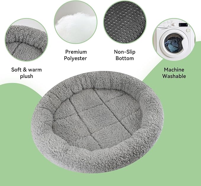 LESYPET Round Cat Bed for Cats Small Dogs, 19'' W×2'' H Cat Donut Beds for Indoor Cats Raised Pillow Pet Mat Non-Slip Bottom Machine Washable, Grey