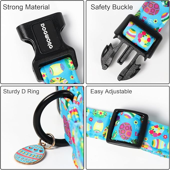 DOGWONG Easter Dog Collar, Cute Easter Egg Pet Collar Durable Holiday Girl Boy Adjustable Cotton Dog Collars with Quick Release Buckle for Large Dogs,XL Visit The Elegant Little Tail Store