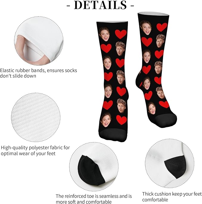 D-Story Custom Face Socks, Personalized Photo Picture on Socks, Unisex Athletic Crew Socks for Men Women