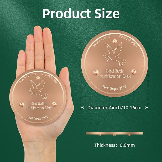 Bird Bath Copper Disk, Pure Copper Bird Bath Purification Disc, Save Cleaning Time, Chemical Free,Safe Natural Solution for Birdbaths Bowls&Waterfall Fountain, Year-Round Use (4 pcs)