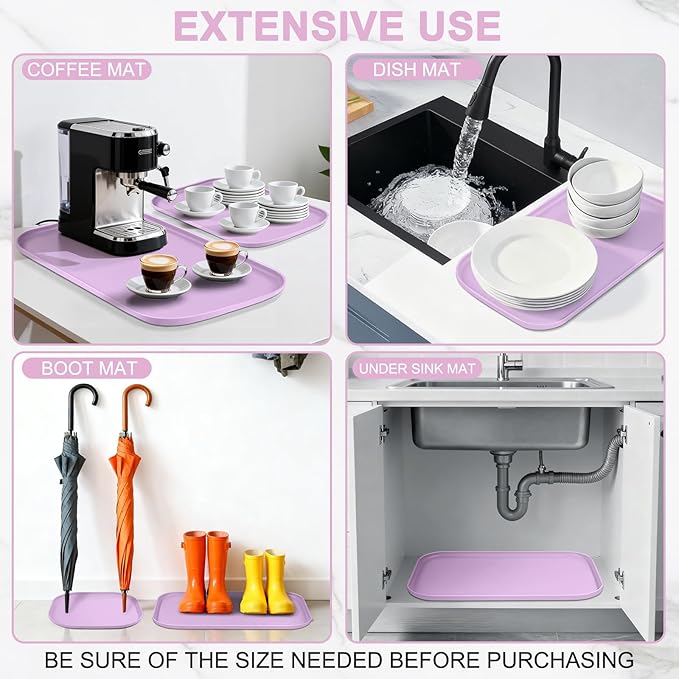 Small Silicone Pet Food Mat with Raised Edge for Food and Water Bowl, Square Dog Feeding Mats, Cat Food Trays for Floor Waterproof, Rubber Tray for Dogs and Cats, 12 x 12 x 0.7 Lavender