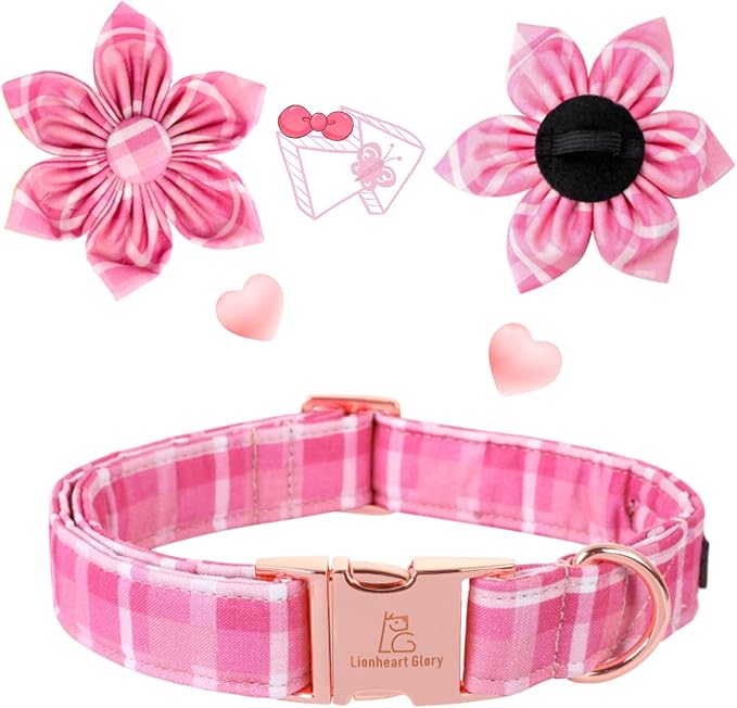 Lionheart Glory Dog Collar, Pink Dog Collar with Flower, Cute Floral Pattern Pet Collar Adjustable Pet Collar for X-Large Dogs
