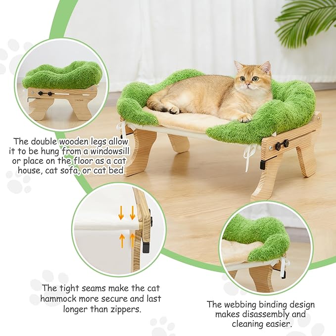 cat Window Perch for Indoor Cats Large Window Hammock with Washable Cover Suitable for All Seasons cat Window Bed for Adults Cats and Kittens(Plant Green)