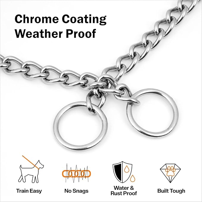 TagME Chain Choke Collar for Dogs, Adjustable Weather Proof Necklace for Medium Large Dogs, Alloy Steel Pet Training Collar