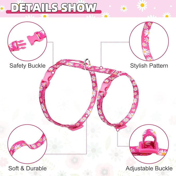 KOOLTAIL Cat Harness and Leash Set, Escape Proof Adjustable Kitten Harness for Walking Travel, Safe & Easy Control Outdoor, Lightweight Soft Pet Harness for Small Medium Large Cats, Daisy Rose