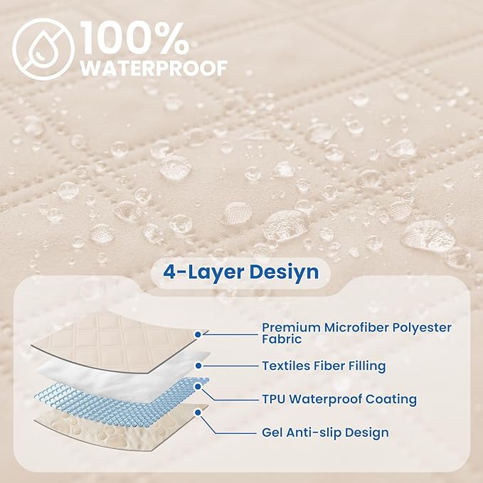 Waterproof Dog Bed Cover, Non-Slip Dog Blanket for Couch, Couch Covers for Dogs Washable, Pet Blanket for Furniture, Pet Bed Mat for Sofa, Car, Pet Supplies (82x120 Inch, Beige)