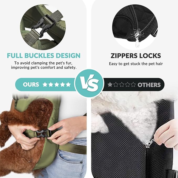Dog Carrier Backpacks, Adjustable Dog Backpack Carrier, Legs Out Easy-fit Dog Chest Carrier for Medium Small Dogs, Hands Free Dog Front Carrier for Hiking, Cycling（Green L）