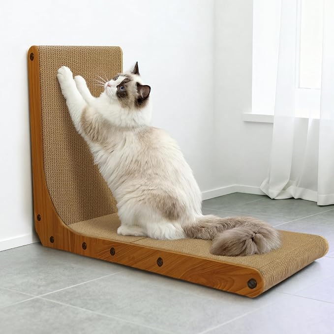 AGYM Cat Scratcher, 26 inch L Shape Cat Scratching Pad for Indoor Cats, Durable Sustainable Cardboard Scratcher with Box, Recyclable Vertical Cat Scratch Pad to Protect Furniture, Large
