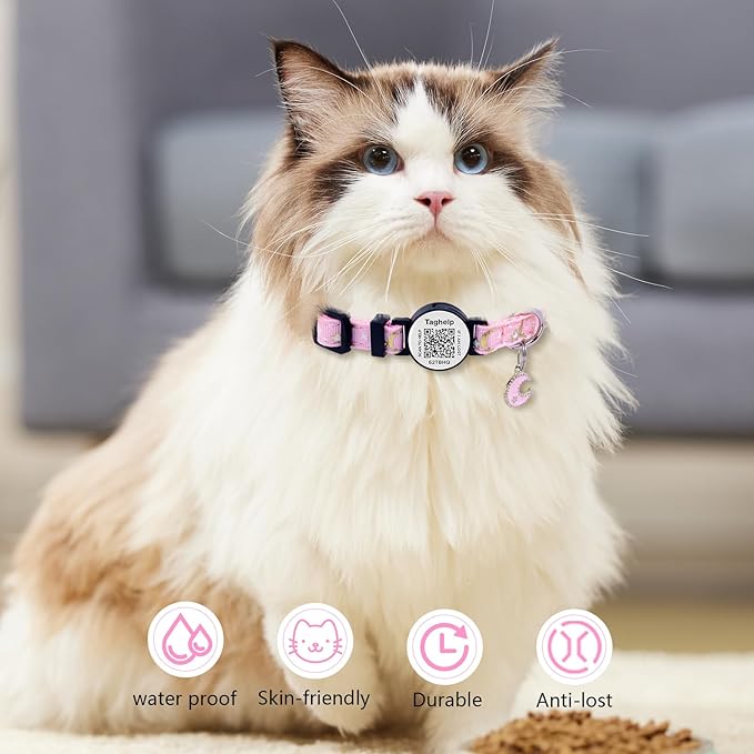 Breakaway Cat Collars with Bell Moons Stars Cute Kitty Adjustable Safe Kitten Collars with Pendant Glow in The Dark,Airtag Cat Collar, Air tag Safety Buckle (Purple)