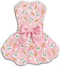 Easter Dog Dress with Bunny & Carrot Print, Festive Holiday Pink Spring Pet Outfit with Satin Bow for Small Medium Dogs