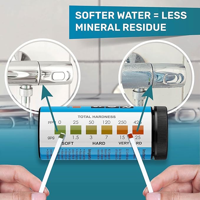 Water Hardness Test Kit - Quick and Accurate Water Hardness Test Strips - Hard Water Test Kit with eBook - Ultimate Test Kit for Water Hardness - 150 Water Softener Test Strips by JNW Direct