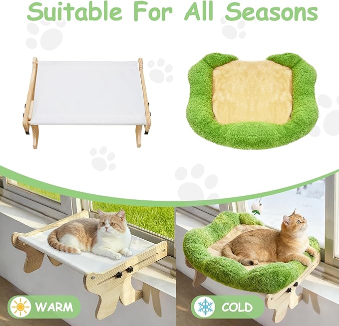 cat Window Perch for Indoor Cats Large Window Hammock with Washable Cover Suitable for All Seasons cat Window Bed for Adults Cats and Kittens(Plant Green)