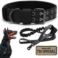 Tactical Dog Collar Military Adjustable Dog Collars Soft Nylon Training Collar with Patch Heavy Duty Metal Buckle Collars for Medium Large Dogs (Black-1, XL)