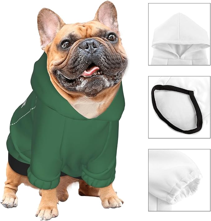 Personalized Dog Hoodie, Custom Dog Costumes for Small Dogs, Holiday Happy Dog Clothes Football Pet Shirt Sweater with Name Number for Girl/Boy Cats/Kitten, Green, XXS
