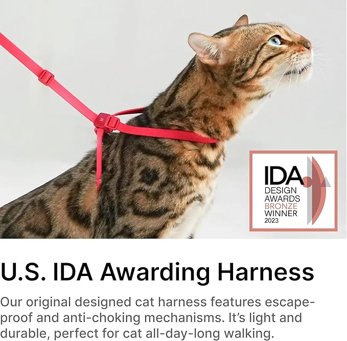 Cat Harness and Leash 2-in-1, Escape Proof Anti-Chocking Harness Adjustable Lighweight Leash for Walking Outoor Training for Kitten Small Large Cats Puppy, US IDA Bronze Award (Blush Pink)