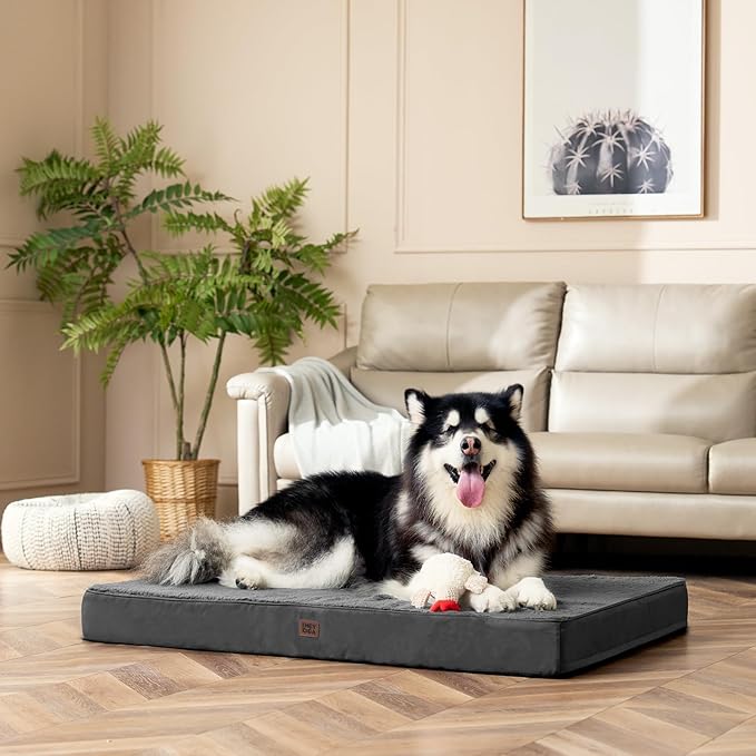 EHEYCIGA Orthopedic XXL Dog Beds for Jumbo Dogs with Removable Washable Cover for Crate, Grey, 47x29
