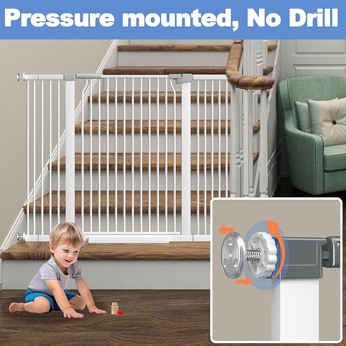 65.7"-72.2" Extra Wide Baby Gate, 40.5" Tall Dog Gate Indoor,Walk Through Pet Gates for Doorways Kitchen No Drilling Auto Close Pressure Mounted Safety Child Toddler Gate, White