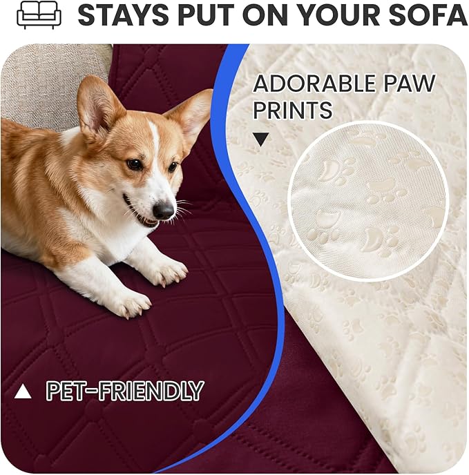 Waterproof Dog Bed Cover, Non-Slip Dog Blanket for Couch, Couch Covers for Dogs Washable, Pet Blanket for Furniture, Pet Bed Mat for Sofa, Car, Pet Supplies Christmas (82x82 Inch, Burgundy)