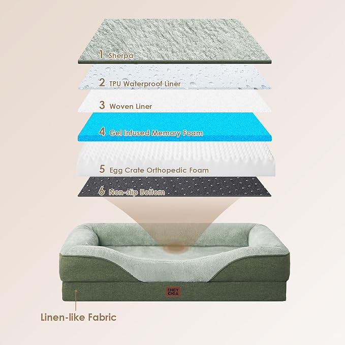 EHEYCIGA Orthopedic XL Dog Bed for Large Sized Dog, 48x35x7.5 Inch Extra Large Memory Foam Dog Couch Bed with Sides, Waterproof Liner & Washable Removable Cover, Bolster Pet Sofa, Green