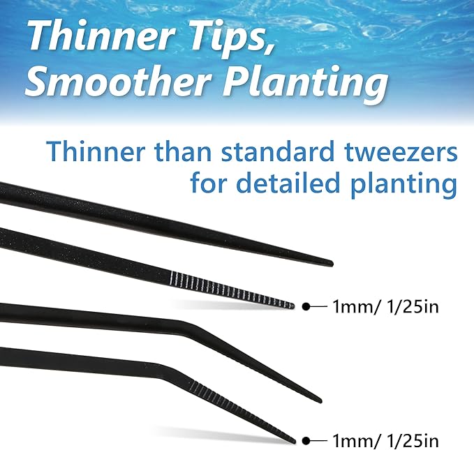 Long Tweezers for Aquascaping, 2 Pack 25cm / 9.8in Fine Tip 1mm – Tools for Aquarium Plants, Terrariums, Fish Tank & Reptile Feeding