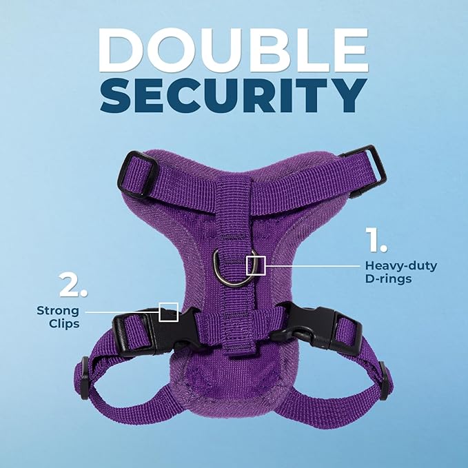 Voyager Escape-Proof Step-in Lock Cat Harness & 5ft Neoprene-Handle Leash Set All-Weather Mesh with Reflective Stitching for Small to Large Cats by Best Pet Supplies, Purple, XXXS