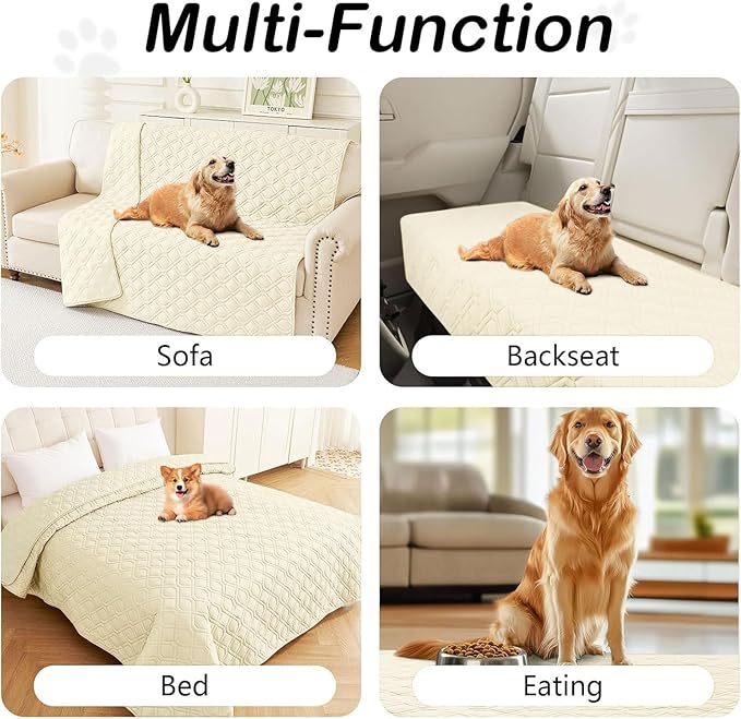 hyha Waterproof Dog Bed Blanket, Soft Pet Blankets, Waterproof Couch Cover for Dogs, Reversible Sofa Covers Washable for Furniture (68x82 Inch, Beige/Beige)