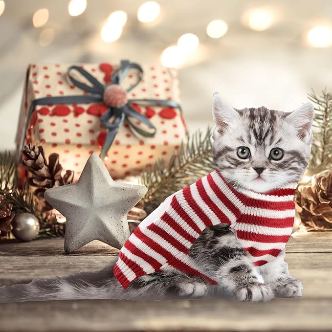 Dog Christmas Sweater Xmas Pet Clothes Cute Striped Santa Claus Costume Holiday Puppy Cat Jumpers Outfits New Year Gifts for Small Medium Large Dogs (S, Red White Stripe Santa Claus)