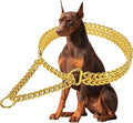 Gold Dog Chain Collar Stainless Steel 18K Gold Collar Adjustable Walking, Metal Cuban Link Chew Proof Double Row Chain for Large Small Medium Dogs
