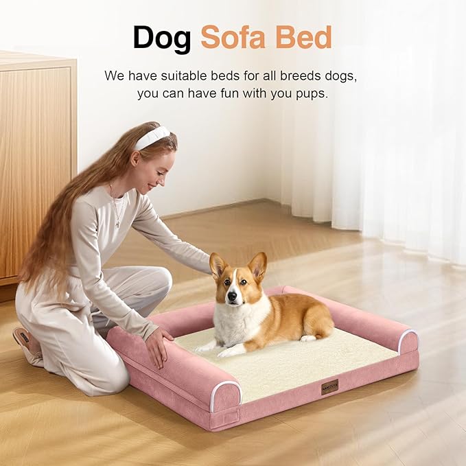 Medium Dog Bed Orthopedic Washable: Beds Bolster Medium Sized Dogs Bed Egg Crate Foam Couch Sofa Waterproof with Removable Cover - Pink