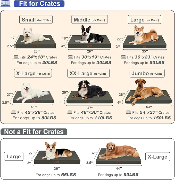 Outdoor Extra Large Dog Bed, Jumbo Waterproof Dog Bed for Large Dogs, Orthopedic Egg Crate Foam Pet Mat with Removable Oxford Cooling Cover, Brown