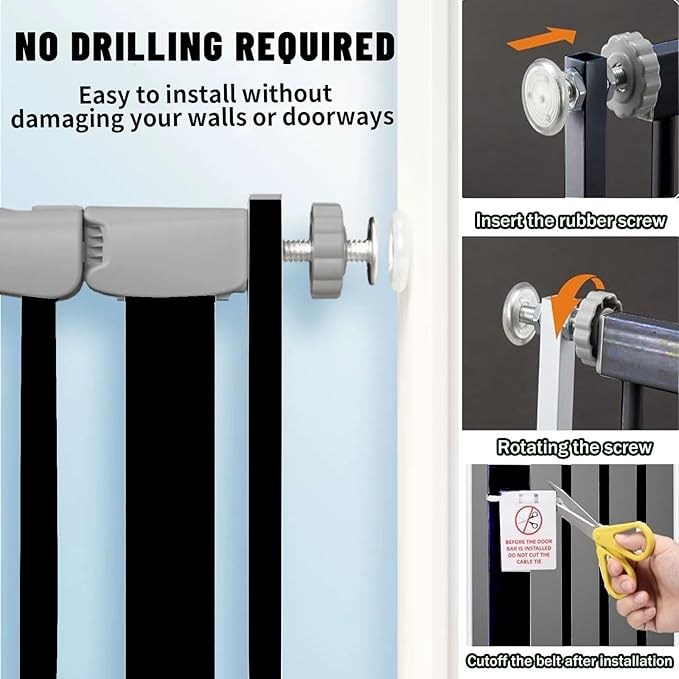 41" Tall Safety Pet Gate,Adjustable 29.92"-49.21" Wide,No Drilling Pressure Mount Kit,Auto Close Cat Gate Suitable for Stairs,Doorways (Black, 29.92"-49.21")