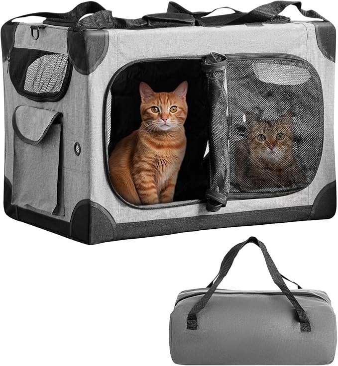 Extra Large Cat Carrier for 2 Cats, XL with Removable Divider, Foldable Soft-Sided Pet Carrier with Storage Tote, Portable Travel Crate for Large Cats, for Car & Home Use, 24" x 17" x 17"