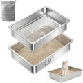 Teheao Stainless Steel Sifting Cat Litter Box for Clumping Litter, Kitty Large Metal Sifter Tray Pan with Cat Litter Bag, Low Dust, Odor Control, Easy Cleaning (17.7"*13.8"*5.9")