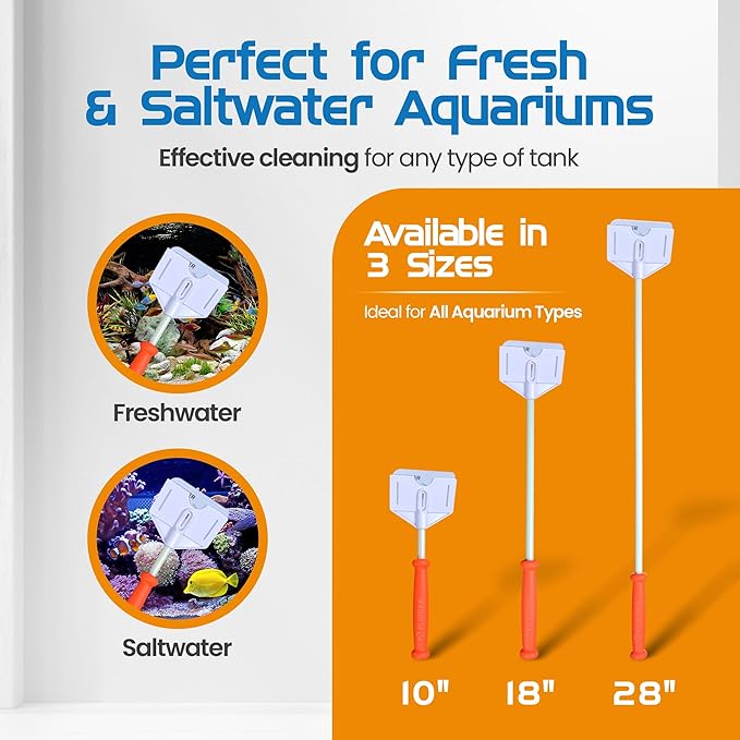 FLIPPER Platinum Hand Algae Scraper – Aquarium Glass and Acrylic Cleaner with Precision Scraper Design, Fish Tank Cleaning Tool for Freshwater & Saltwater Aquariums (18” Rigid Shaft)