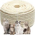 White Sisal Rope 1/6 Inch by 164-Feet for Cat Scratching Post Tree Tower Replacement Repair and Replace, DIY Hemp Twine Rope for Kittens Shelves Furniture Window Bed Perch House Climbing, 4mm by 50m