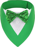 ADOGGYGO St.Patrick's Day Dog Tuxedo Bandana, Green Pet Tux Collar with Bowtie Adjustable St Patricks Costume for Large and Extra Large Dogs Pets (XL)