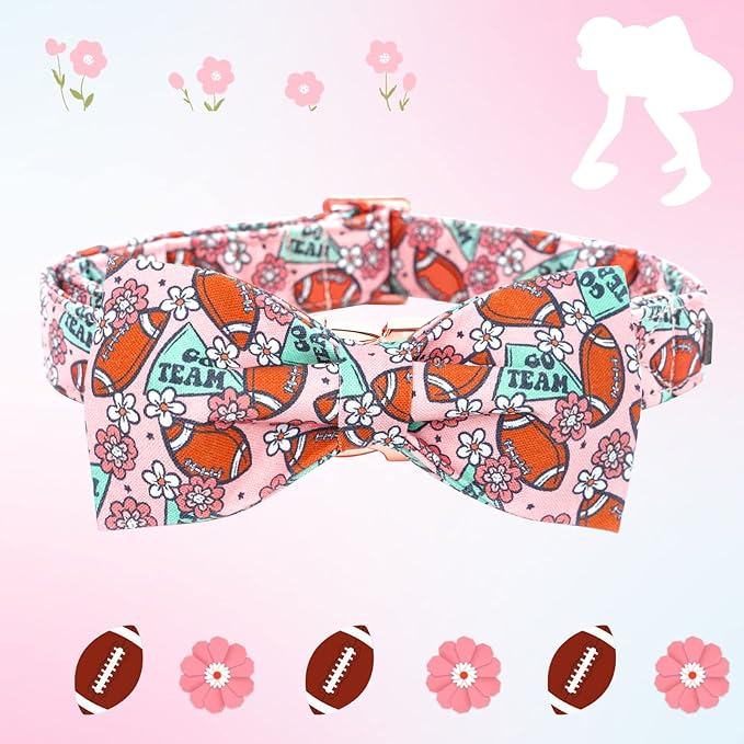 Dog Collar - Rugby with Flower Pet Collar Bows for Dogs Bowtie Pet Collar Adjustable Dog Collar Girl Boy Puppy Collar for Small Dogs