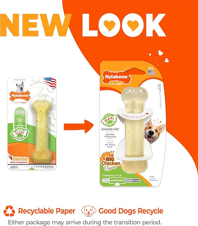 Nylabone Original Bone Flexi Chew Toy for Dogs, Flexible Dog Toys for Moderate Chewers, Chicken Flavor, Small, 1 Count