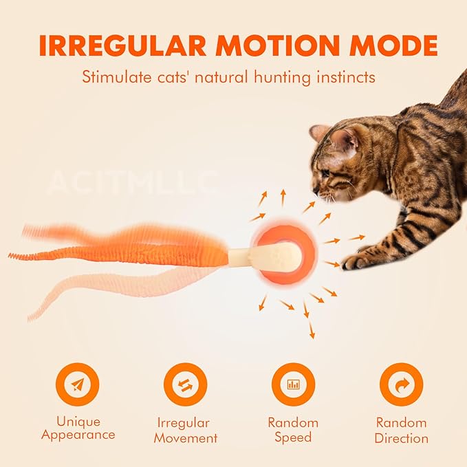 2025 New Interactive Cat Toy, Automatic Moving Cat Ball Toy with Tail, Rechargeable Smart Chase Pet Toy Ball, Stimulation Toys for Indoor Cats Exercise (Blue)