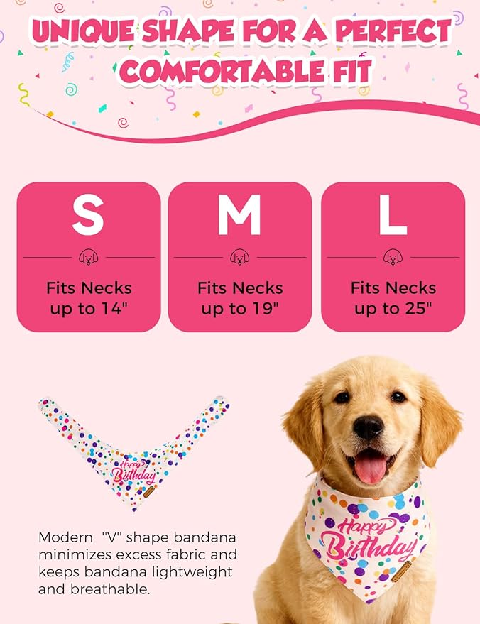 Luxury Double-Layer Dog Birthday Bandana – Handmade, Silk-Soft Polyester for All Dog Sizes | Birthday & Party Outfit | Gift-Ready Pet Accessory(Happy Birthday, Small)