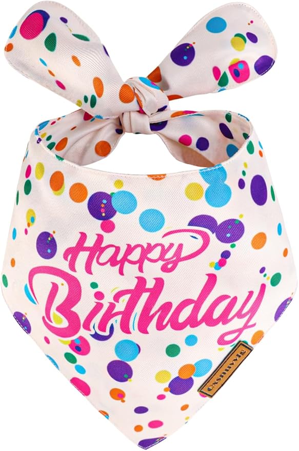 Luxury Double-Layer Dog Birthday Bandana – Handmade, Silk-Soft Polyester for All Dog Sizes | Birthday & Party Outfit | Gift-Ready Pet Accessory(Happy Birthday, Medium)