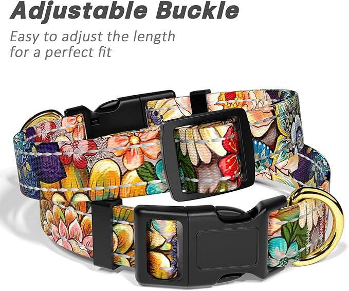 Reflective Dog Collar for Large Dogs, Cute Boho Adjustable Heavy-Duty Nylon Puppy Collar for Boy and Girl Female, Soft Pet Accessories with Quick Release Buckle, Colorful Mandala