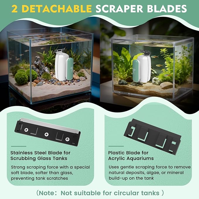 AQQA Aquarium Magnet Glass Cleaner - Enhanced Magnetic Fish Tank Cleaner with 2 Types of Blades, Self-Floating Aquarium Glass Scrubber Algae Scrapers for up to 0.5" Thick Glass/Acrylic Aquariums (M)