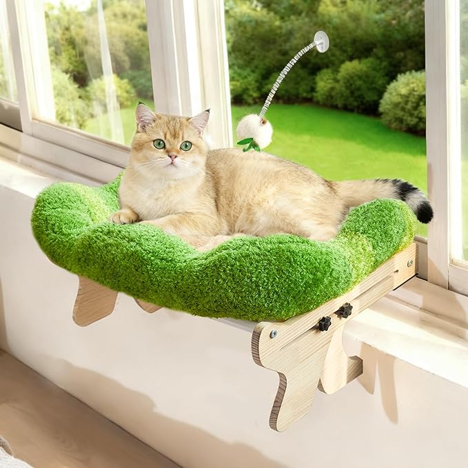 cat Window Perch for Indoor Cats Large Window Hammock with Washable Cover Suitable for All Seasons cat Window Bed for Adults Cats and Kittens(Plant Green)