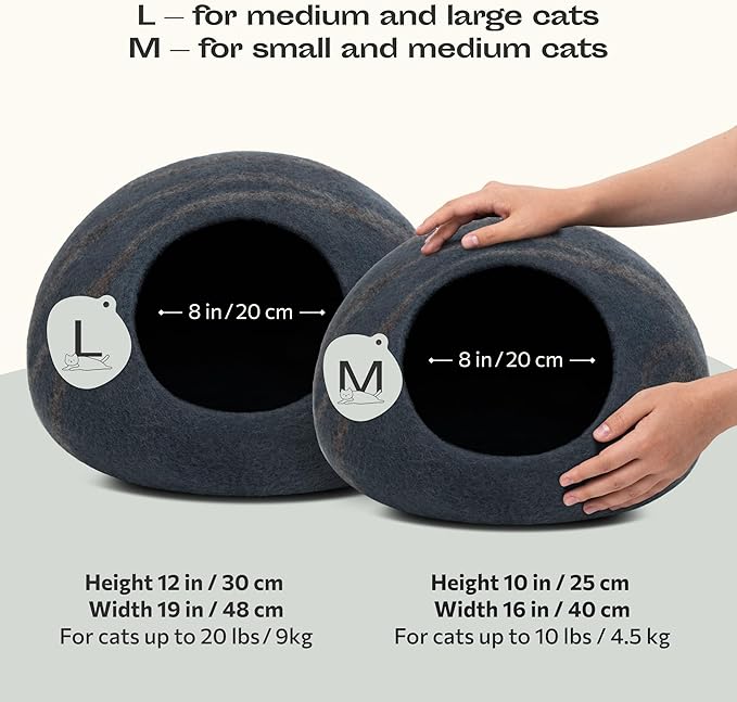 MEOWFIA Cat Cave – Premium Felt Cat Bed for Indoor Cats, Handmade Merino Wool (Slate Grey, Large)