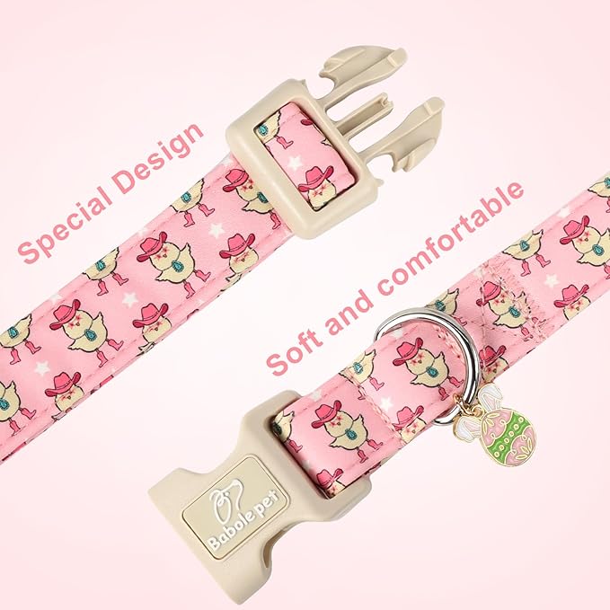 Easter Dog Collar for Large Dogs - Cowgirl Chick Easter Collars for Dogs, Pink Girl Dog Collar, Adjustable Spring Holiday Pet Collars with Quick Release Buckle XL